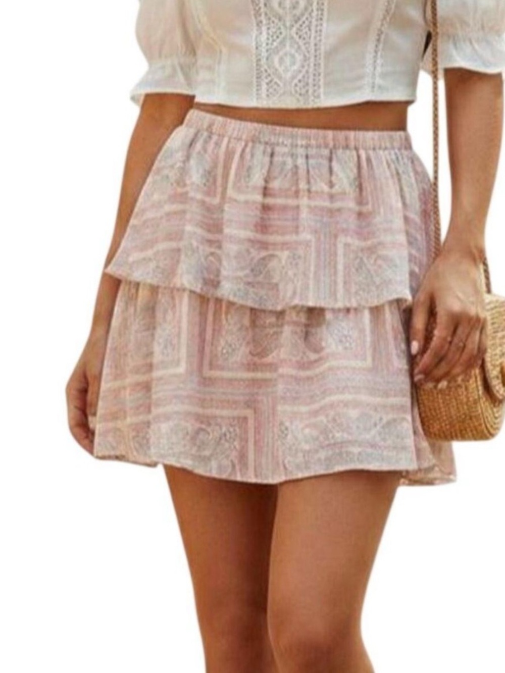 Universal Thread Pink Paisley Ruffle Mini Skirt